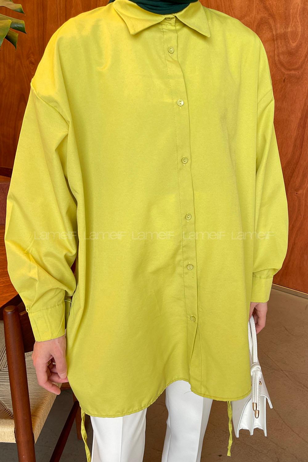 Oil Green Shirt Collar Long Arm Cotton Unprinted Shirt