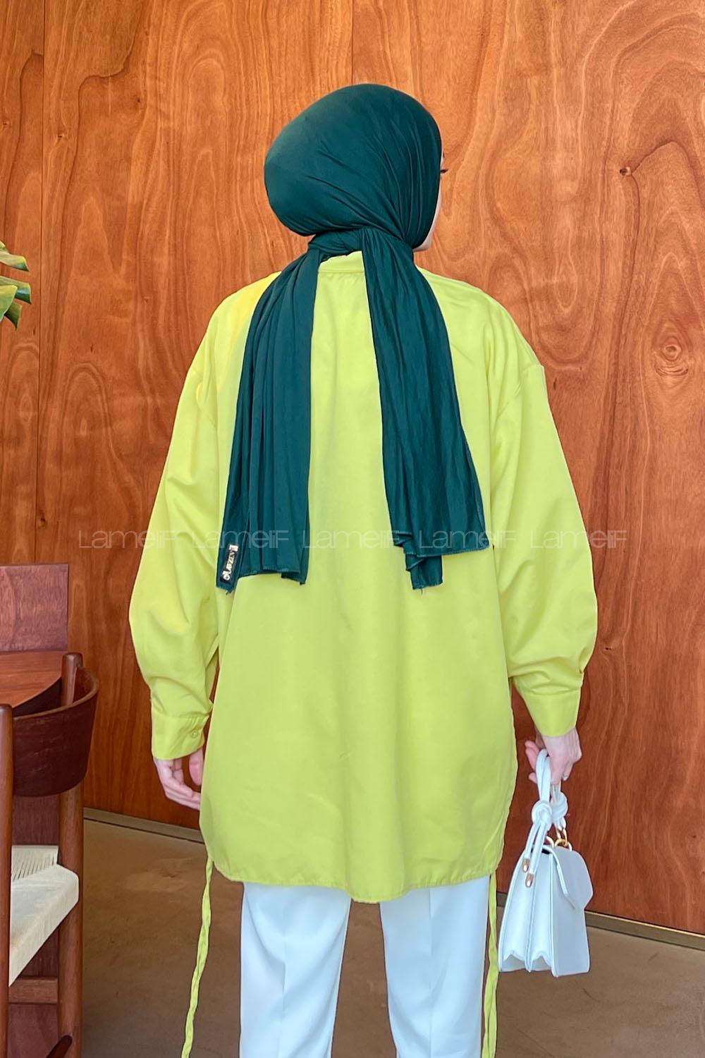 Oil Green Shirt Collar Long Arm Cotton Unprinted Shirt