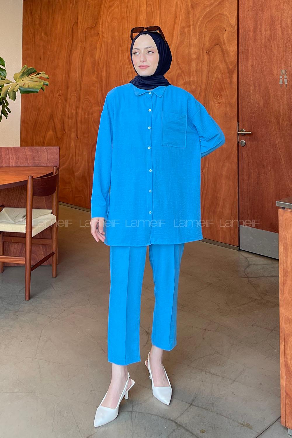 Blue Shirt Collar Long Arm Without Accessories Ayrobin Trousers Comfortable Suit