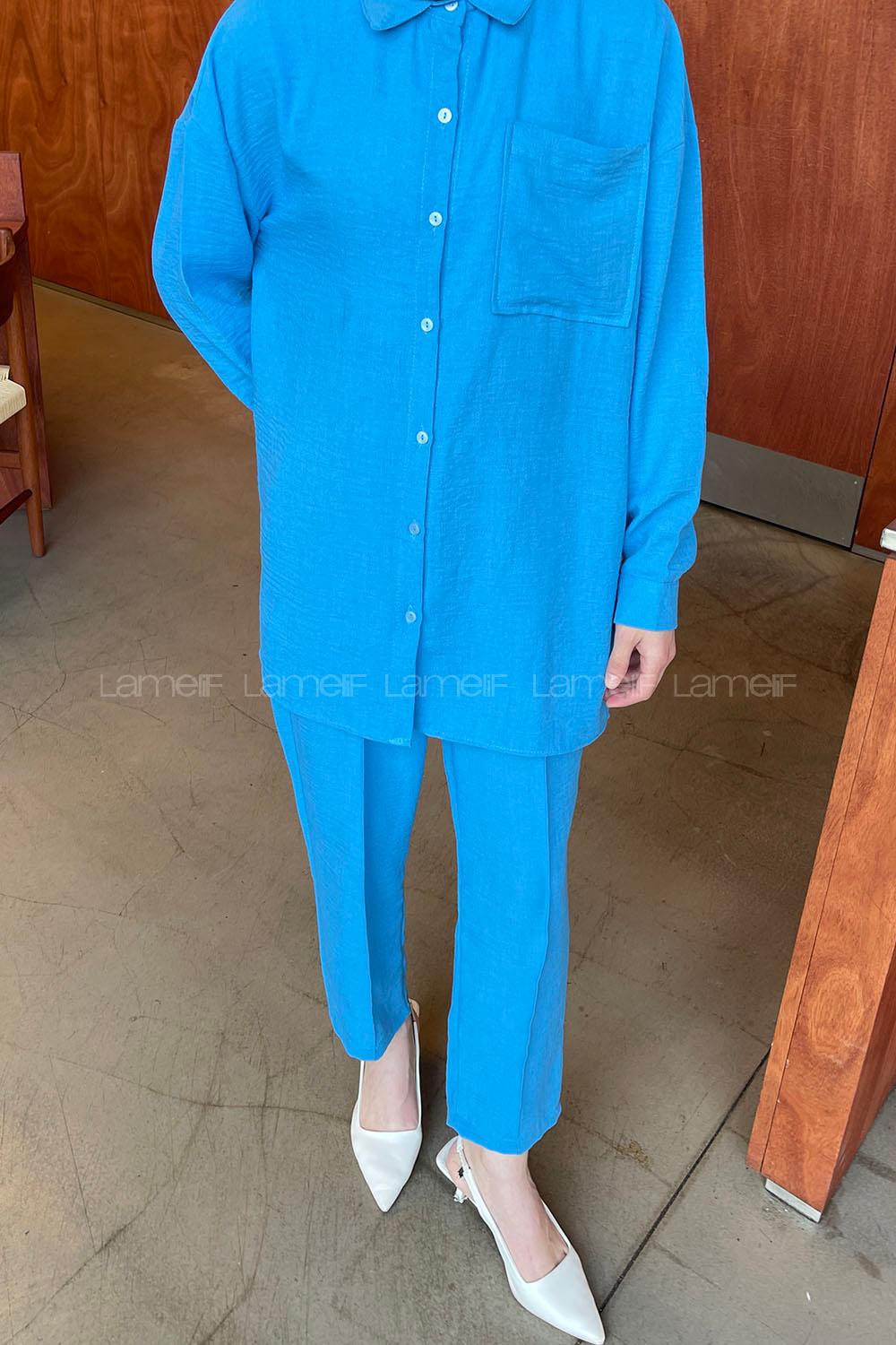 Blue Shirt Collar Long Arm Without Accessories Ayrobin Trousers Comfortable Suit
