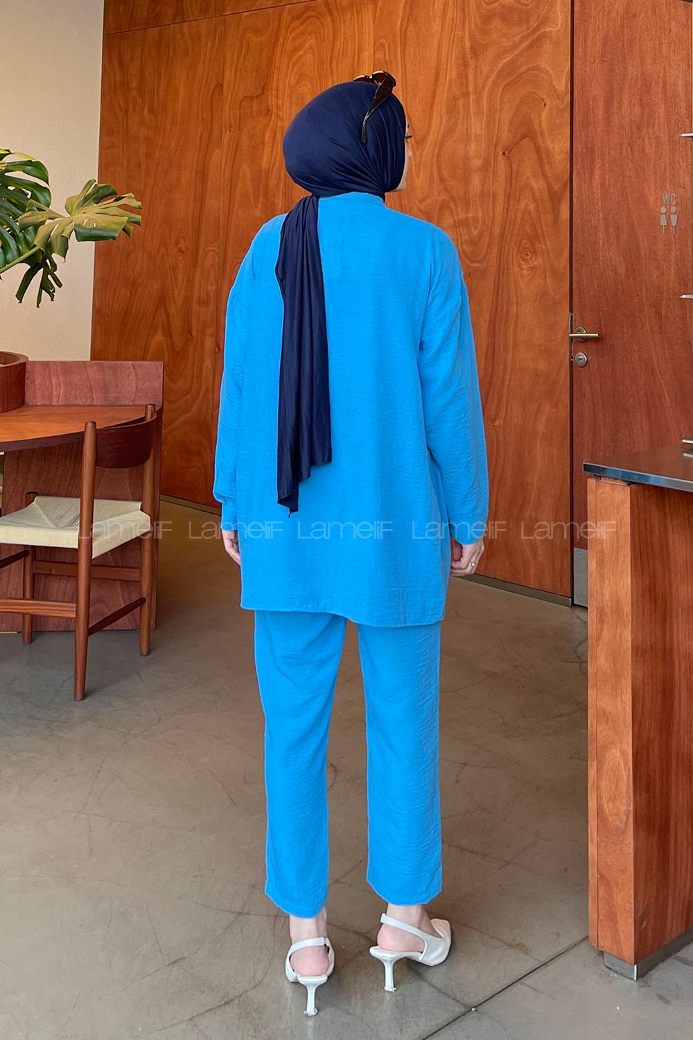 Blue Shirt Collar Long Arm Without Accessories Ayrobin Trousers Comfortable Suit