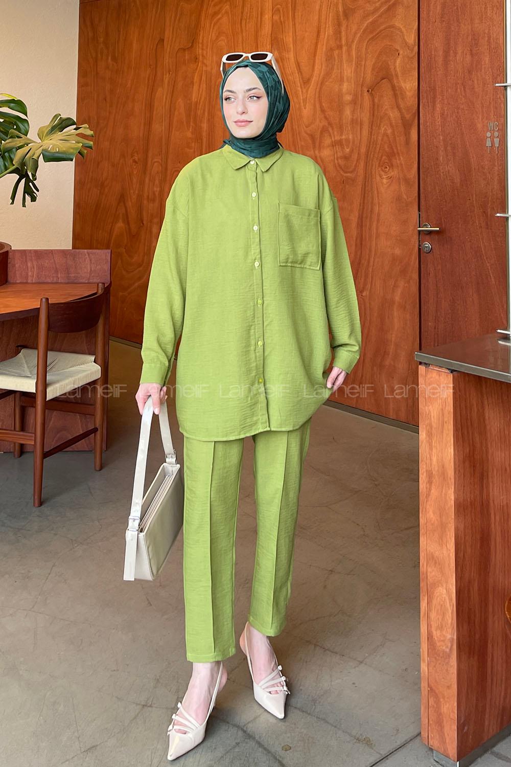 Green Shirt Collar Long Arm Without Accessories Ayrobin Trousers Comfortable Suit