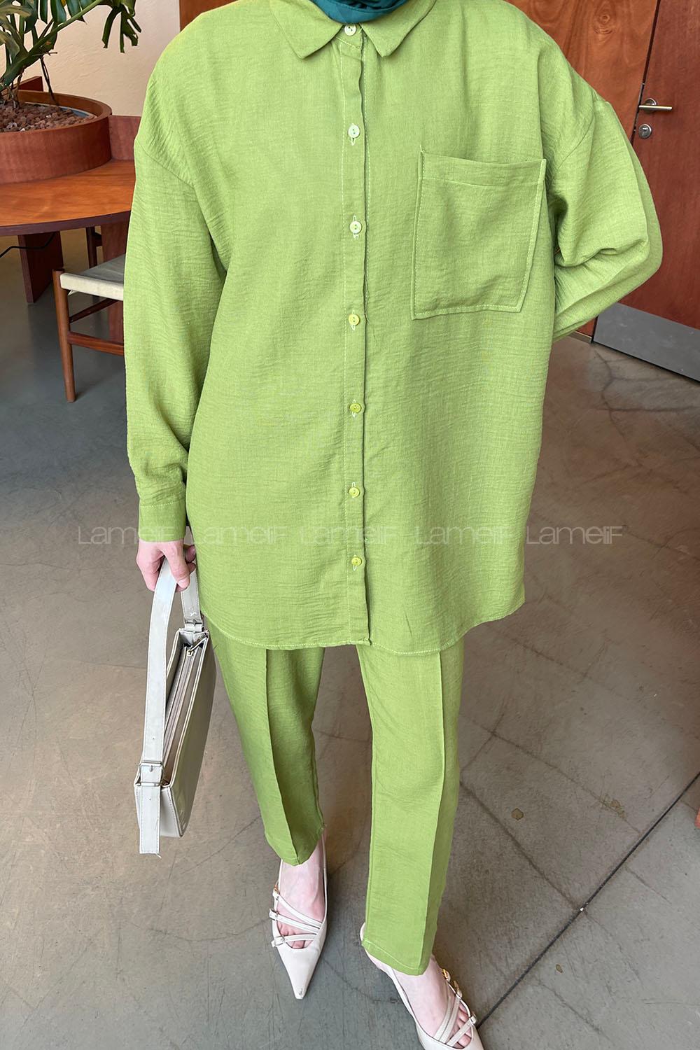 Green Shirt Collar Long Arm Without Accessories Ayrobin Trousers Comfortable Suit
