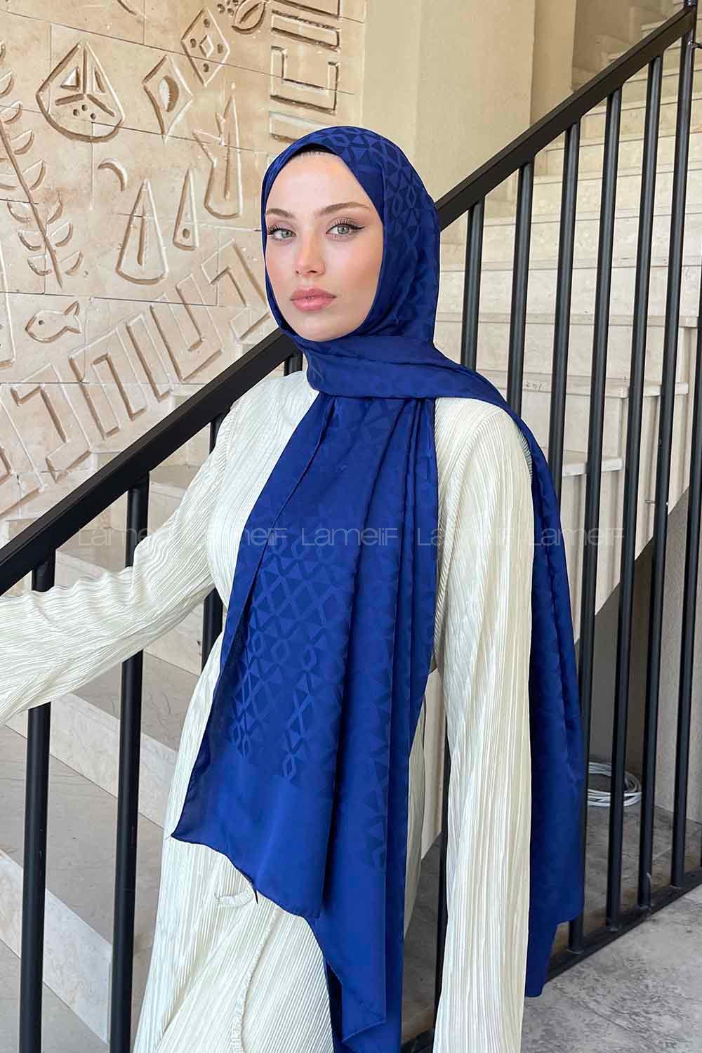 Lamelif Etnic Desen Jakar Serisi Şal Lacivert