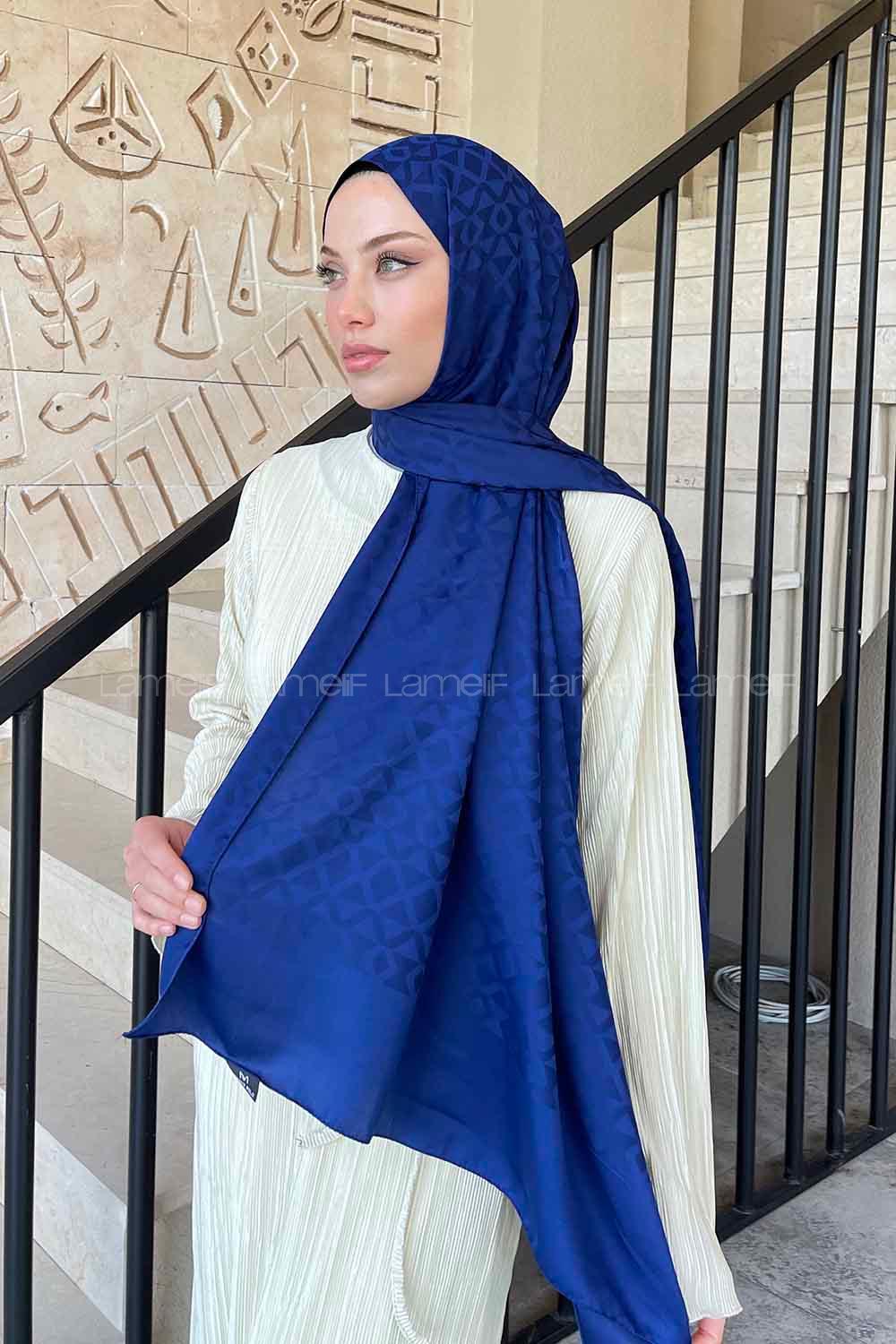 Lamelif Etnic Desen Jakar Serisi Şal Lacivert