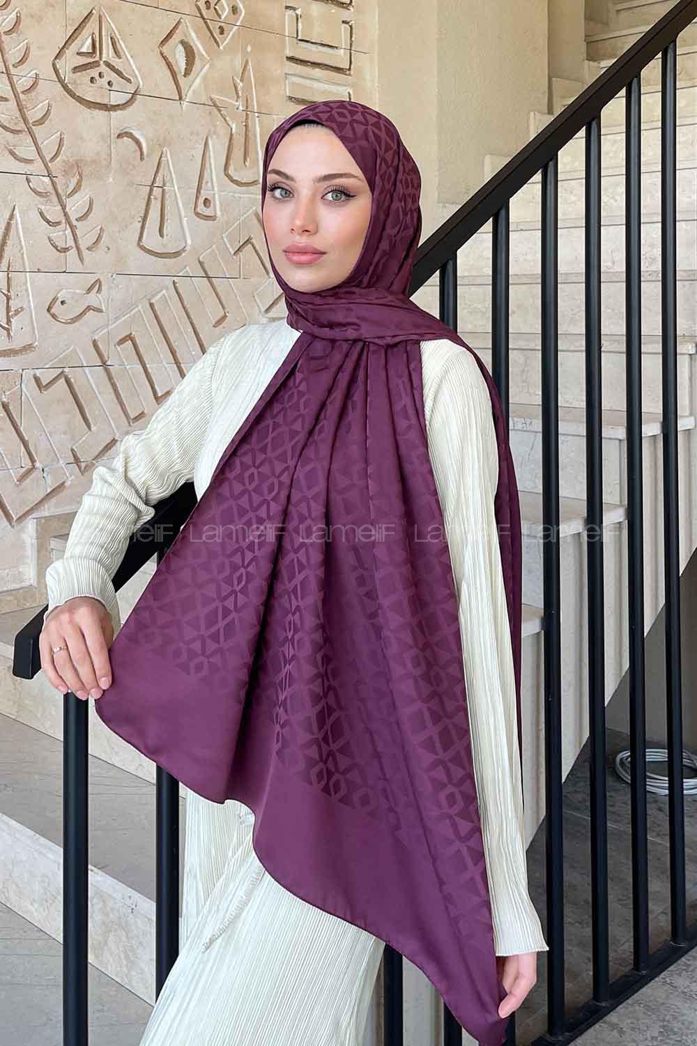 Lamelif Etnic Desen Jakar Serisi Şal Mürdüm