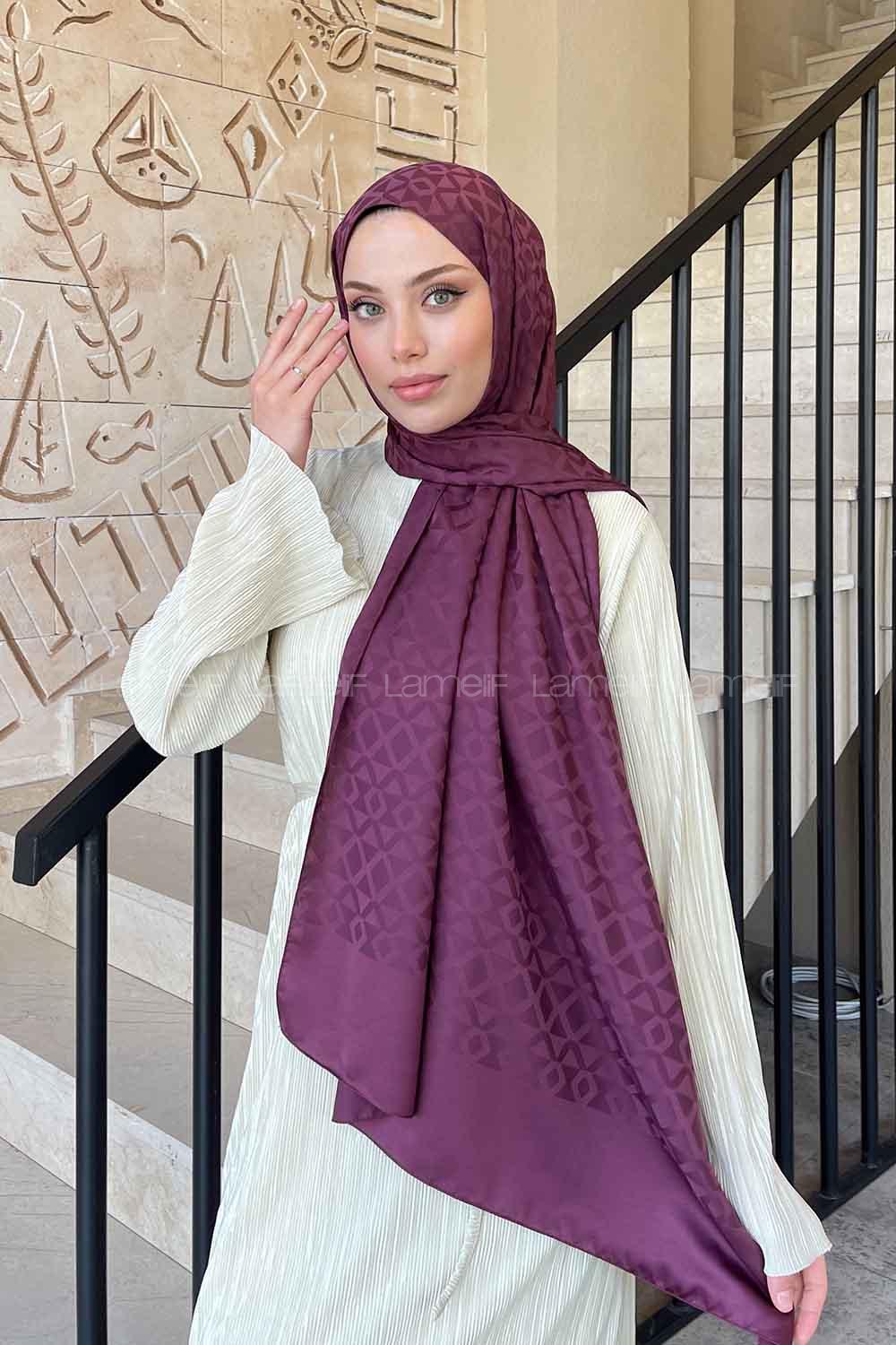 Lamelif Etnic Desen Jakar Serisi Şal Mürdüm