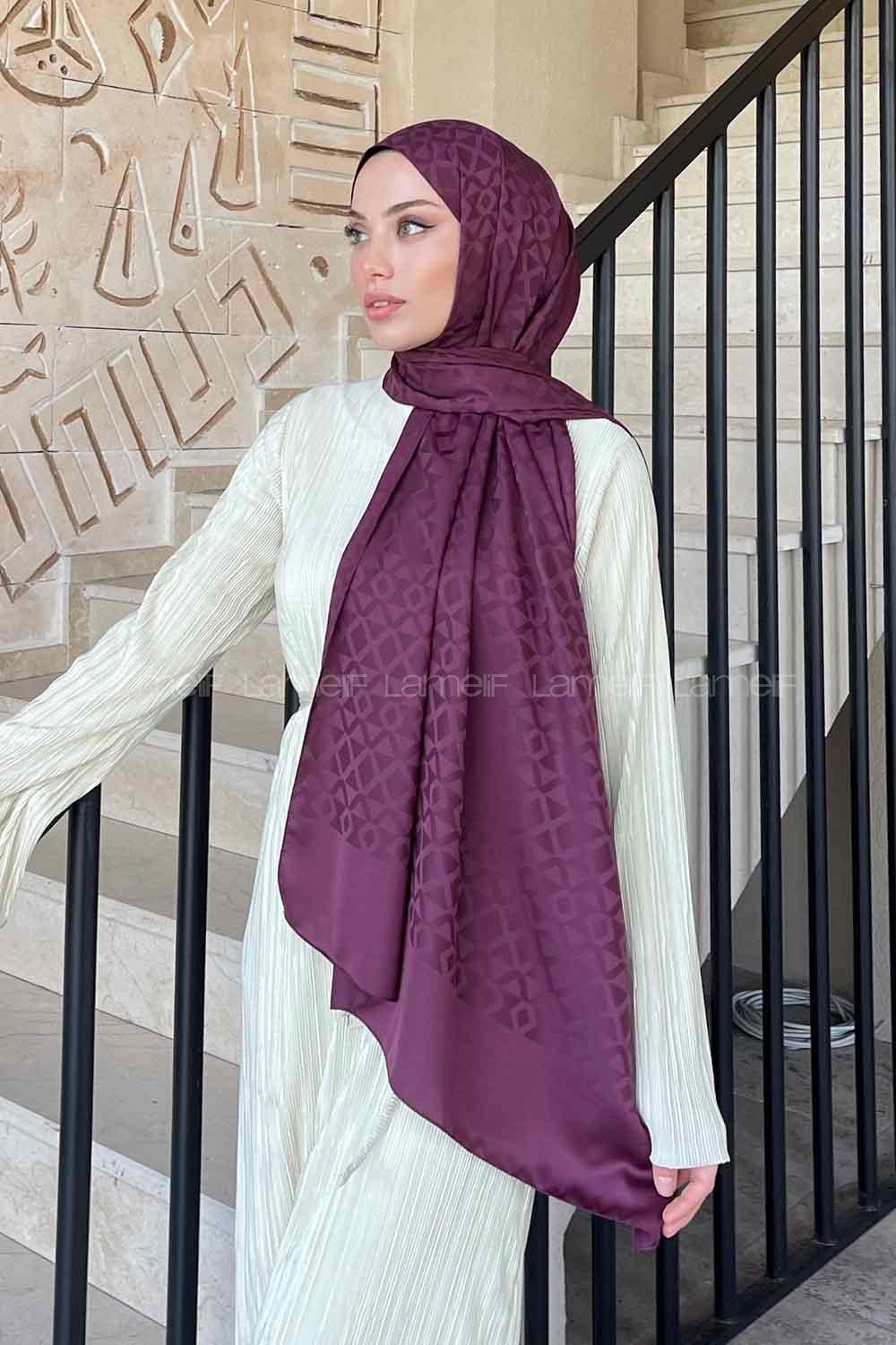 Lamelif Etnic Desen Jakar Serisi Şal Mürdüm