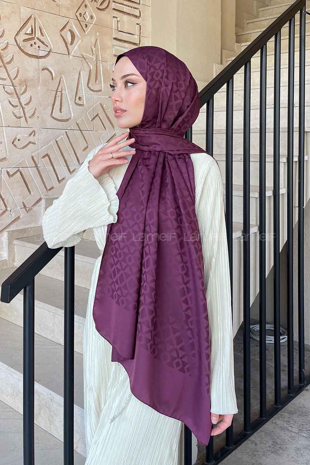 Lamelif Etnic Desen Jakar Serisi Şal Mürdüm