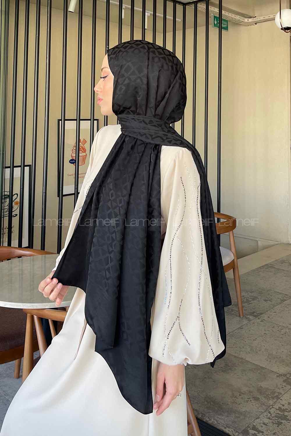 Lamelif Etnic Desen Jakar Serisi Şal Siyah