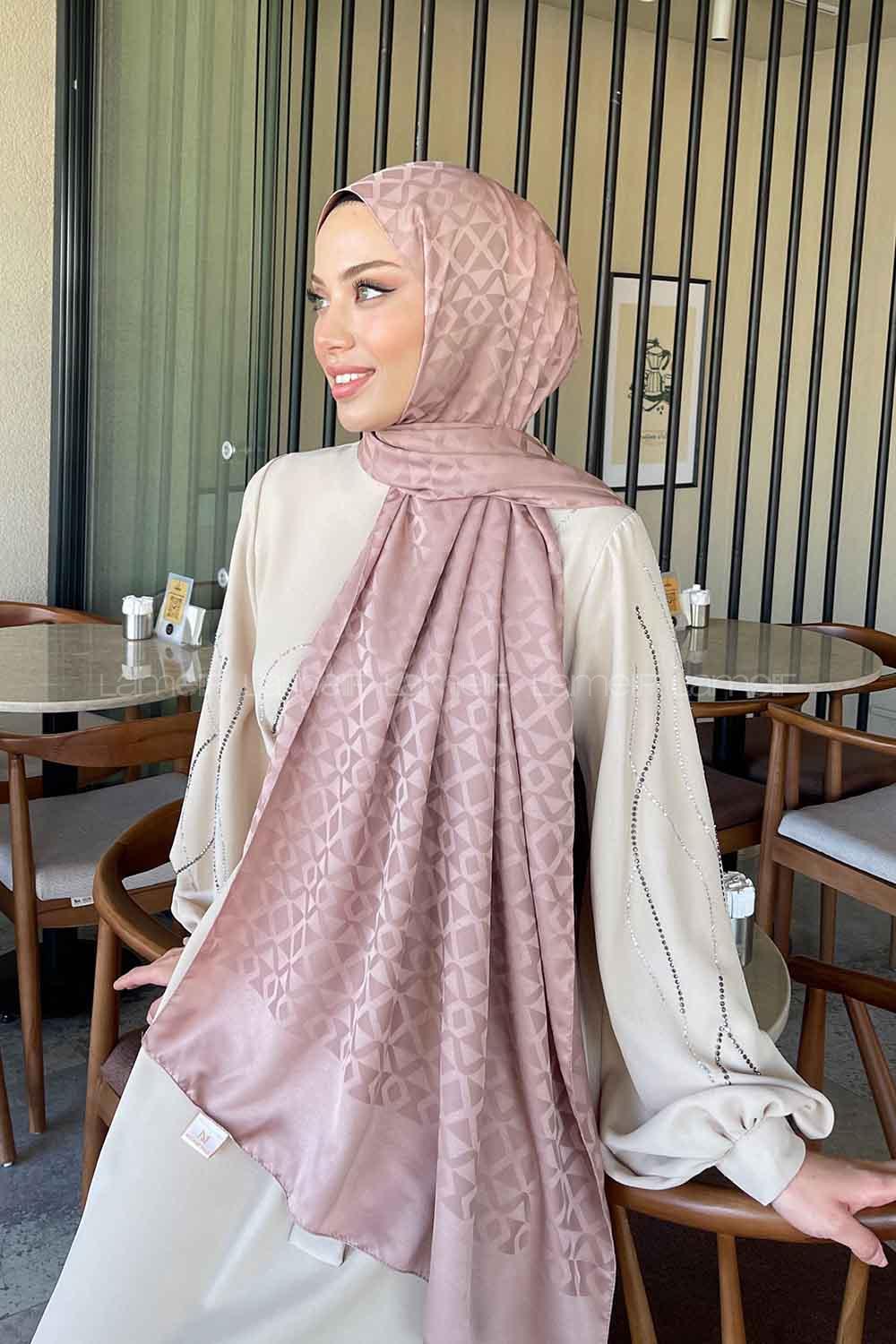 Lamelif Etnic Desen Jakar Serisi Şal Soft Pudra