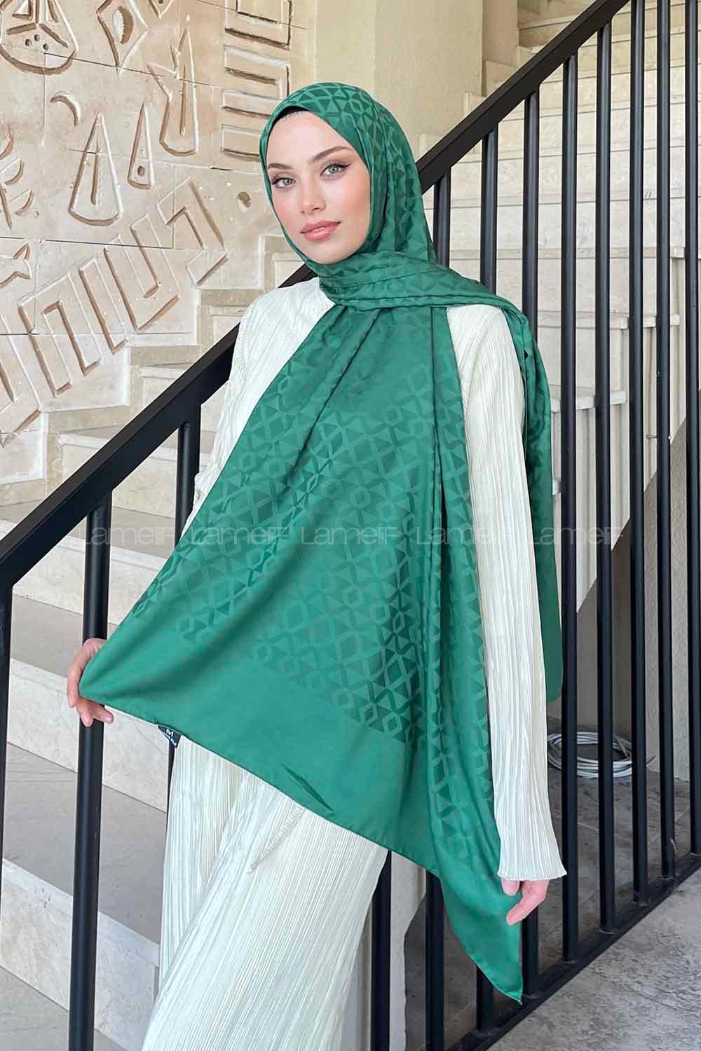 Lamelif Etnic Desen Jakar Serisi Şal Zümrüt Yeşili