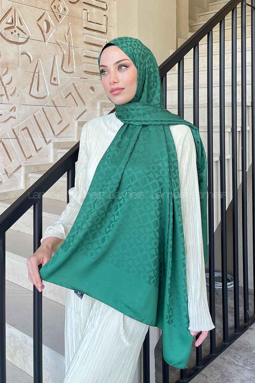 Lamelif Etnic Desen Jakar Serisi Şal Zümrüt Yeşili