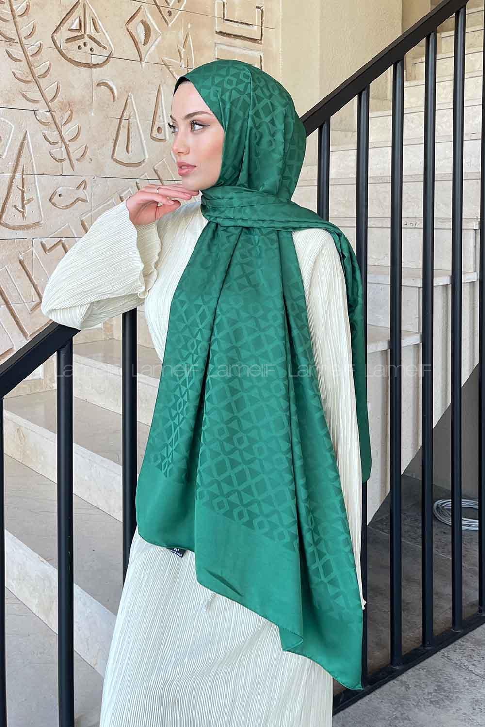 Lamelif Etnic Desen Jakar Serisi Şal Zümrüt Yeşili