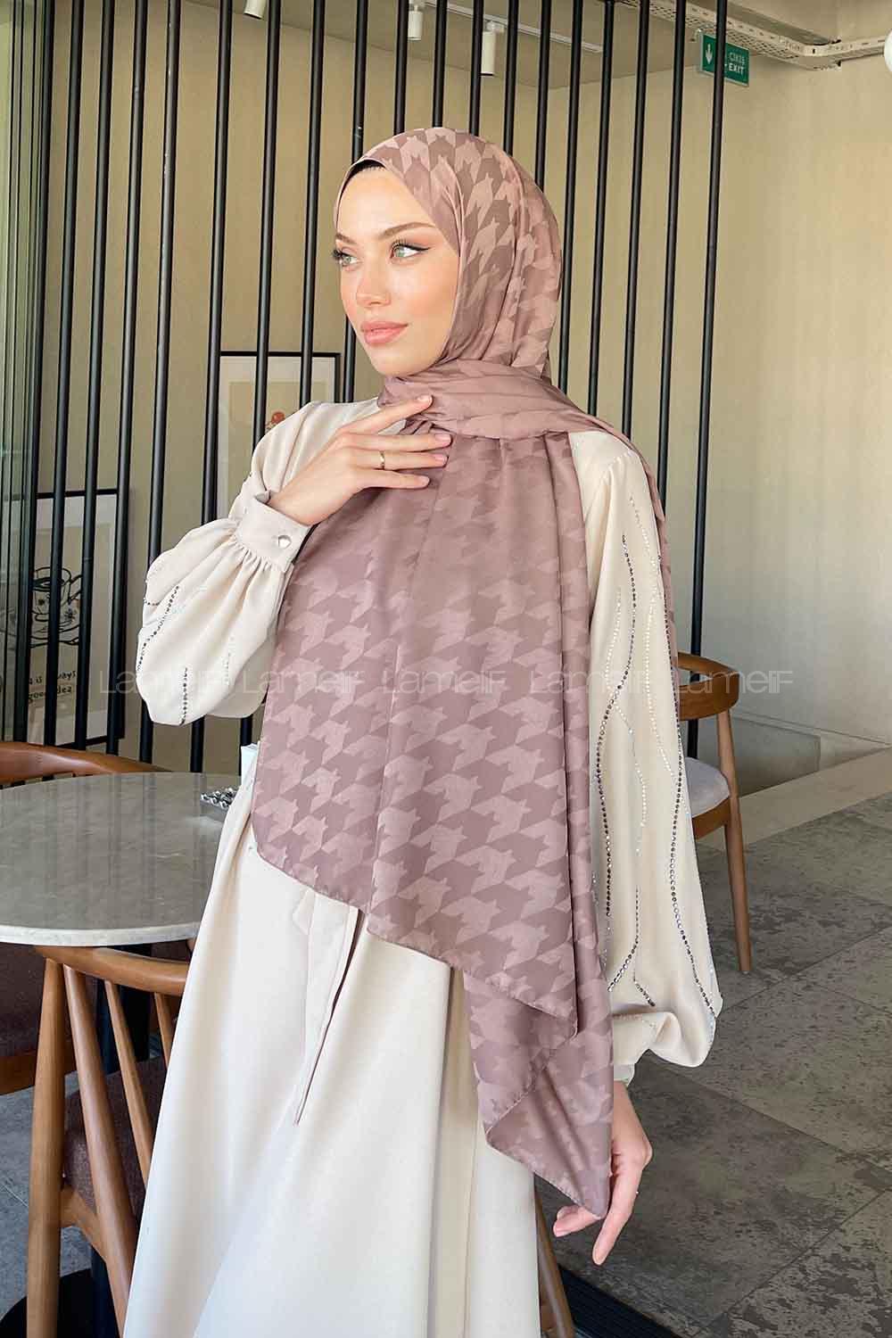 Lamelif Kazayağı Desen Jakar Serisi Şal Soft Kahve