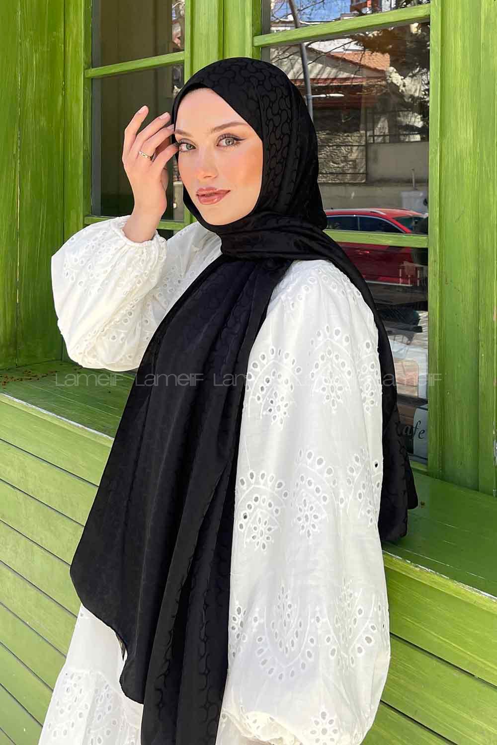 Lamelif Bloom Desen Jakar Serisi Şal Siyah