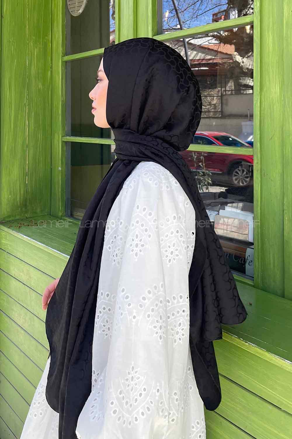 Lamelif Bloom Desen Jakar Serisi Şal Siyah