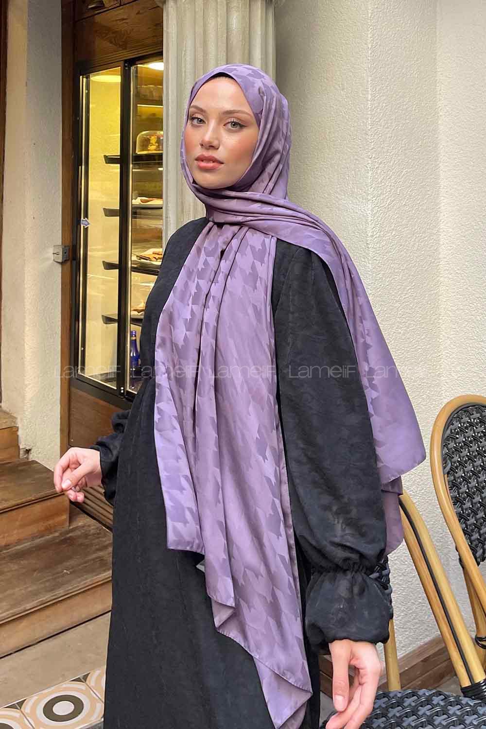 Lamelif Kazayağı Desen Jakar Serisi Şal Leylak