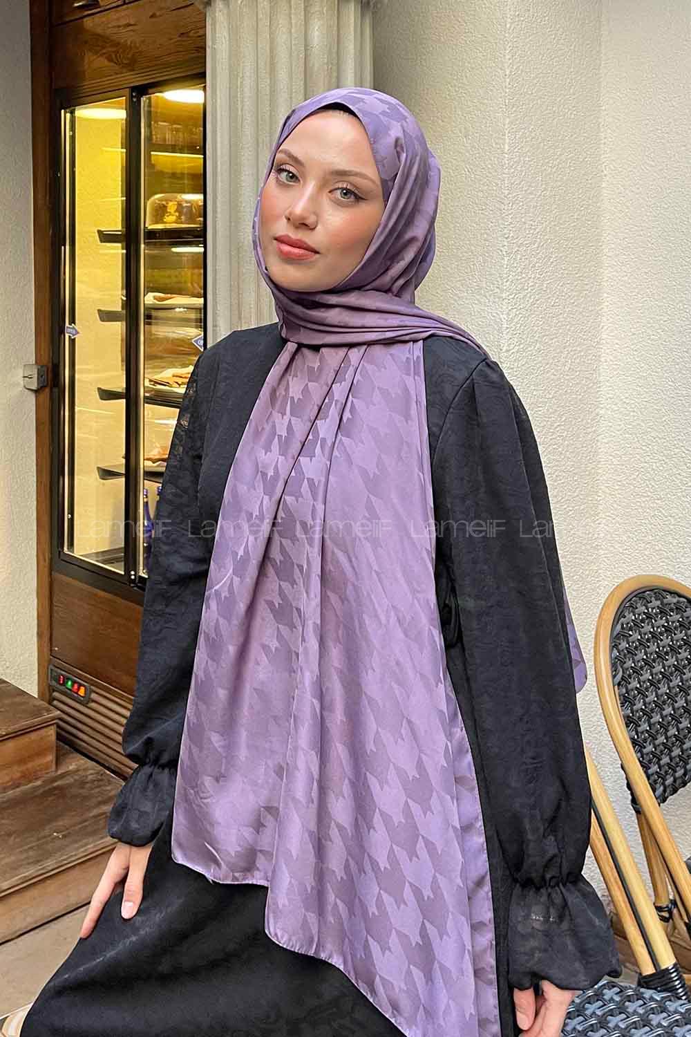 Lamelif Kazayağı Desen Jakar Serisi Şal Leylak