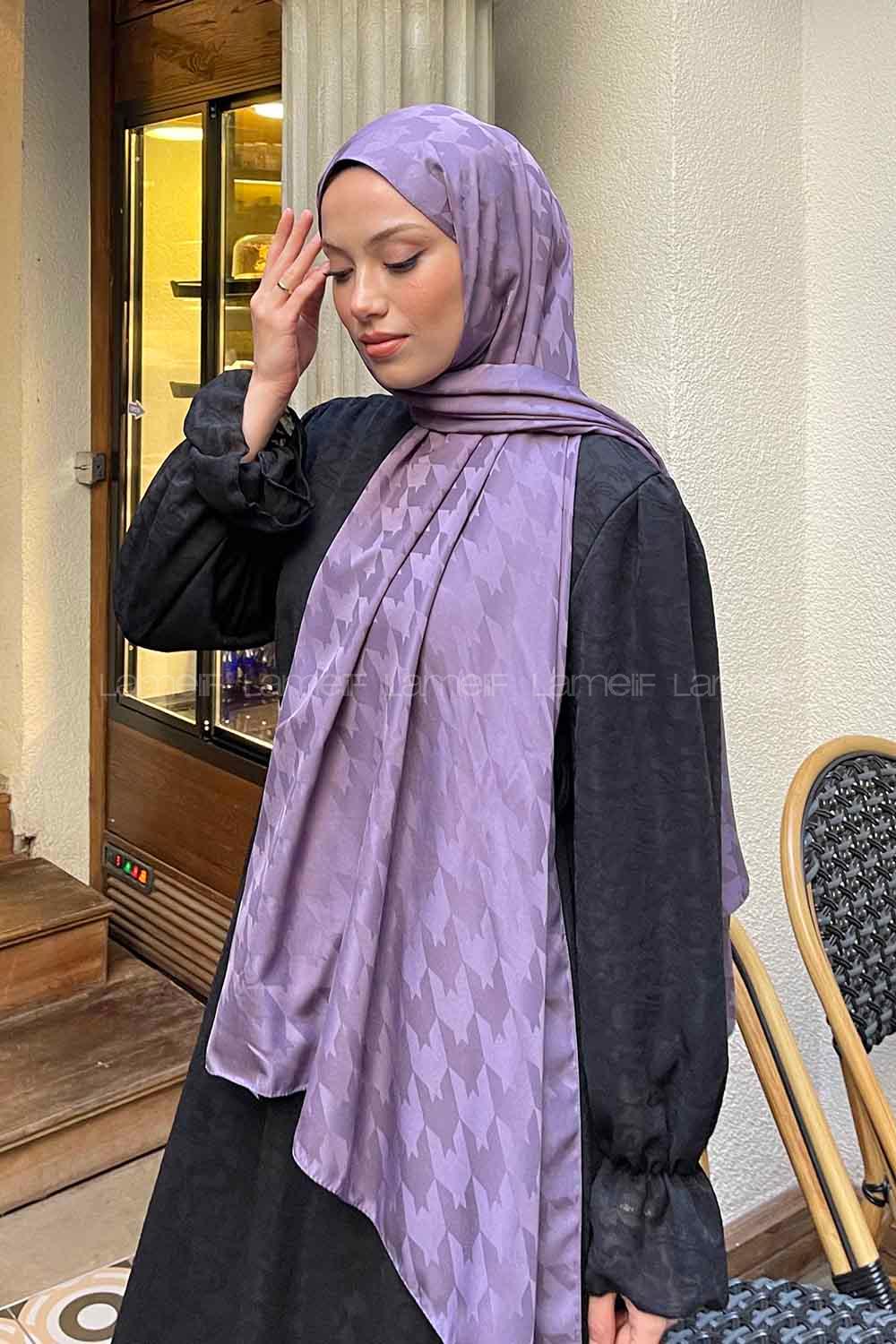 Lamelif Kazayağı Desen Jakar Serisi Şal Leylak