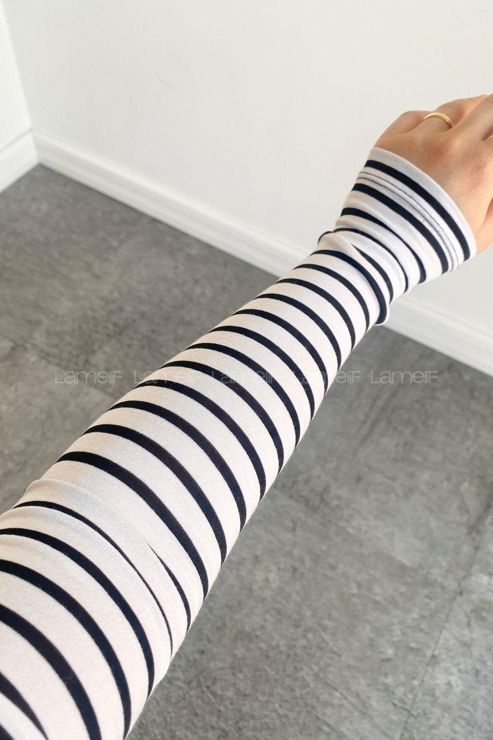 Lamelif Yarım Balıkçı Yaka Çizgili Body Beyaz