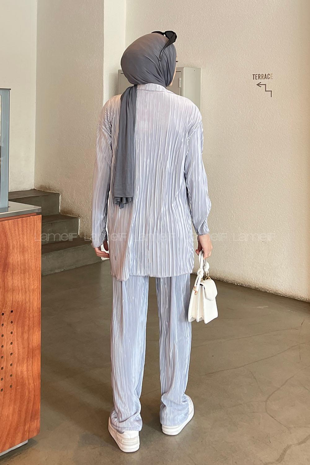 Light Grey Shirt Collar Long Arm Viscose Fabric Regular Trousers Comfortable Suit