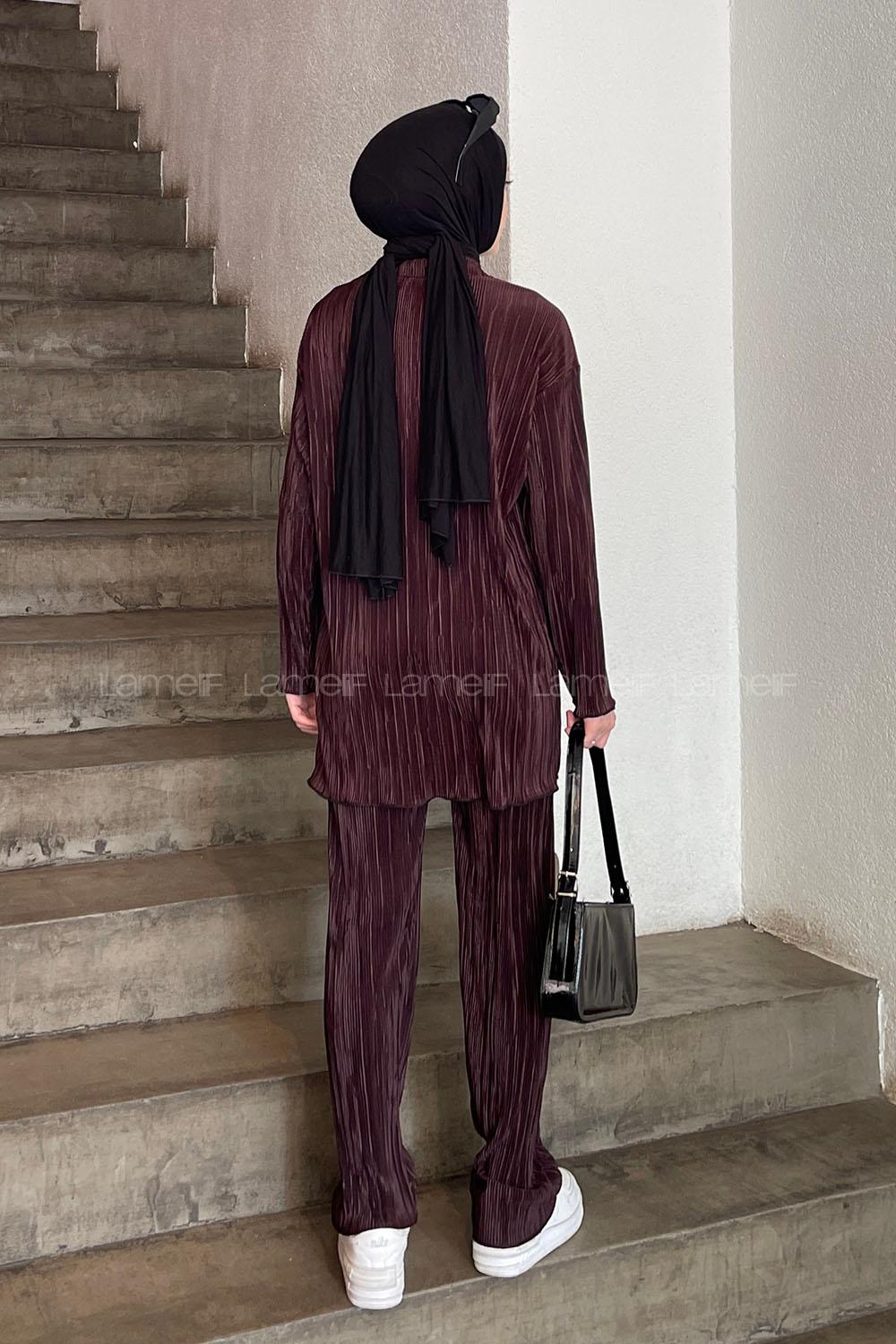 Eggplant Purple Shirt Collar Long Arm Viscose Fabric Regular Trousers Comfortable Suit