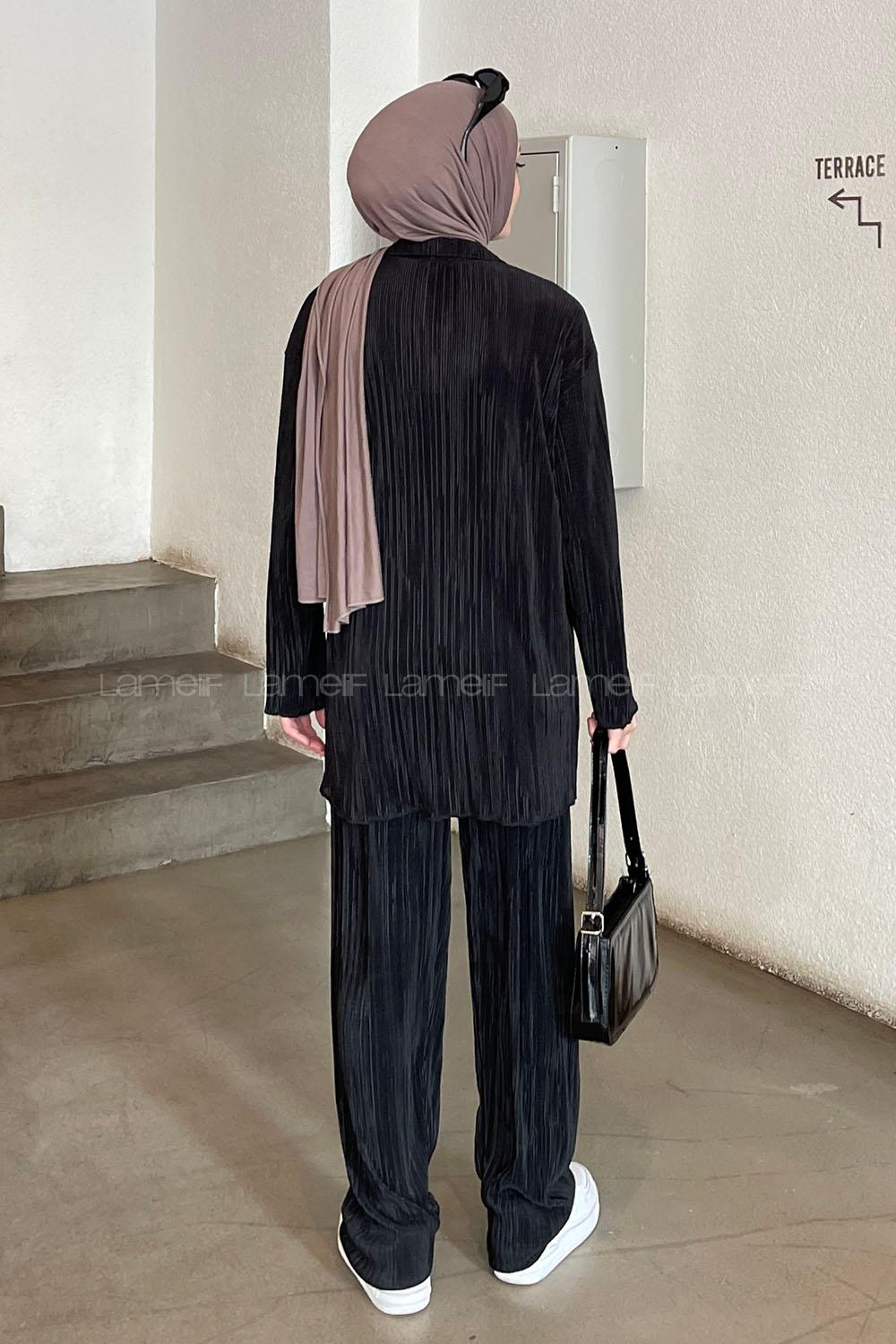 Black Shirt Collar Long Arm Viscose Fabric Regular Trousers Comfortable Suit