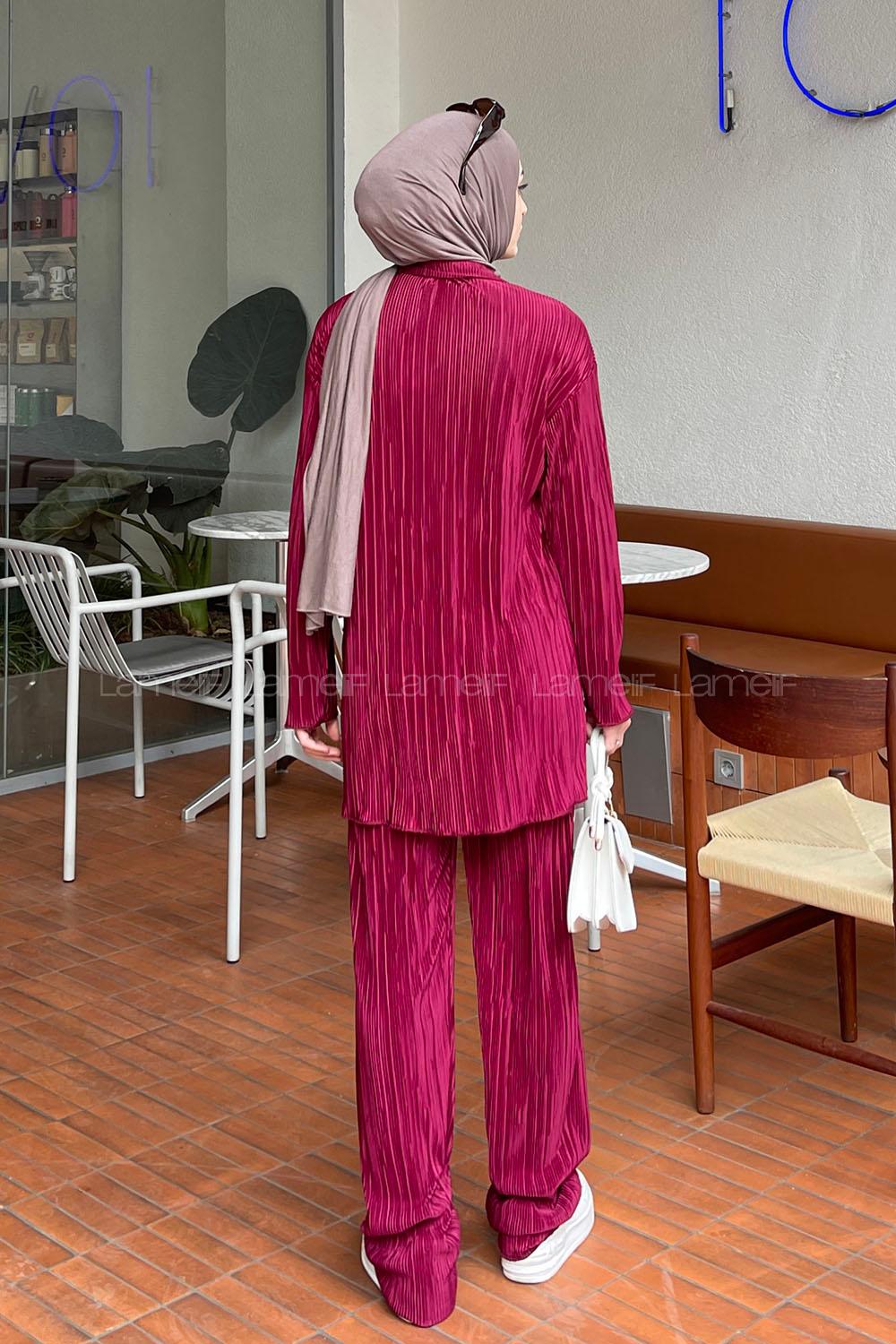 Sour Cherry Shirt Collar Long Arm Viscose Fabric Regular Trousers Comfortable Suit