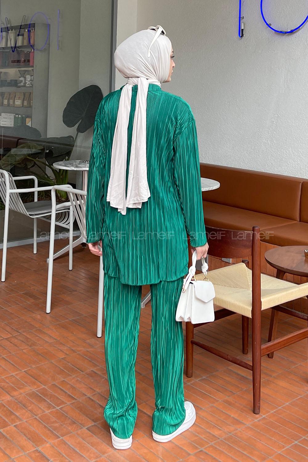 Green Shirt Collar Long Arm Viscose Fabric Regular Trousers Comfortable Suit