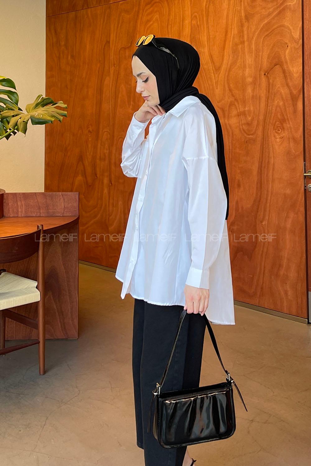 White Shirt Collar Long Arm Cotton Unprinted Shirt