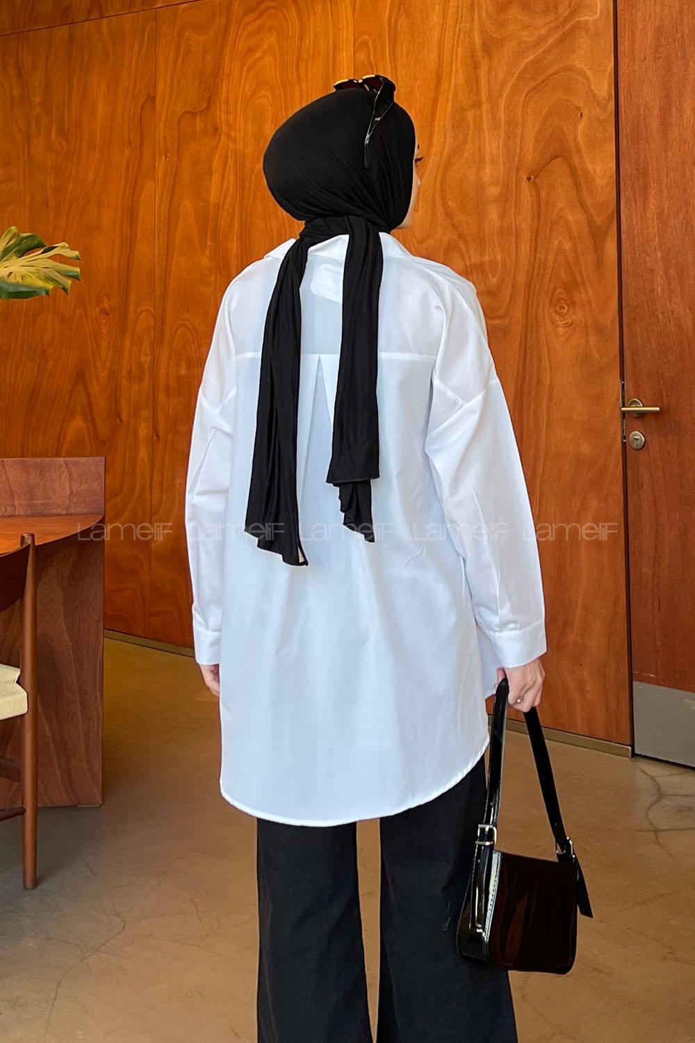 White Shirt Collar Long Arm Cotton Unprinted Shirt