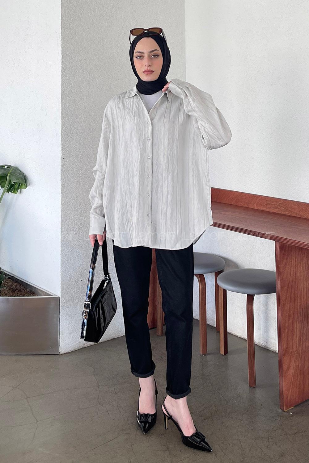 Gray Shirt Collar Long Arm Viscose Fabric Shirt