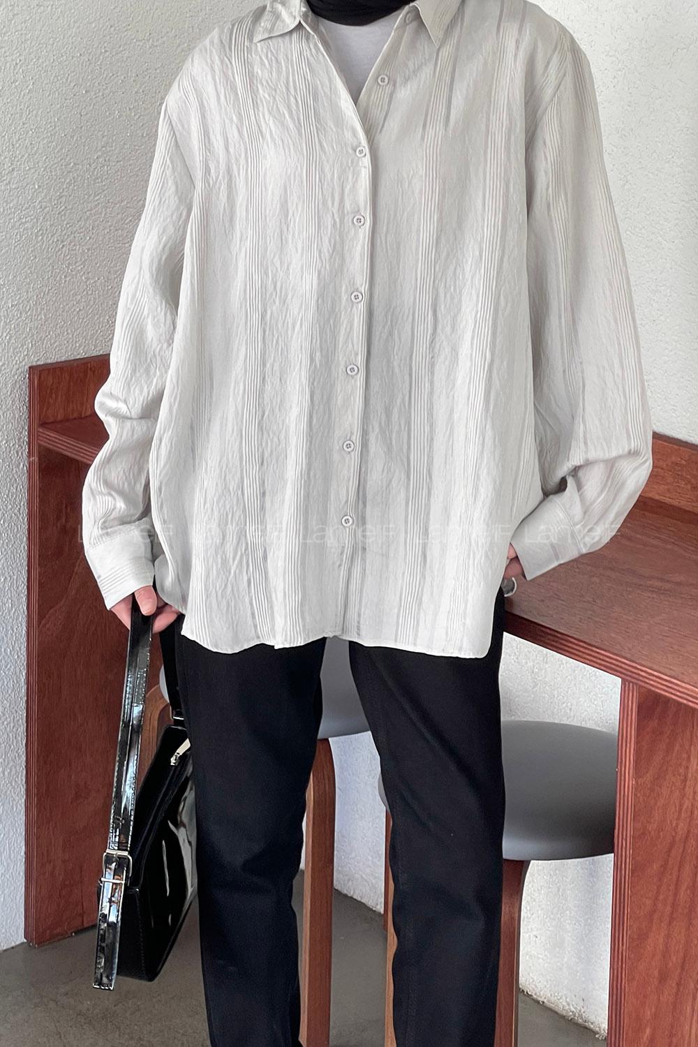 Gray Shirt Collar Long Arm Viscose Fabric Shirt