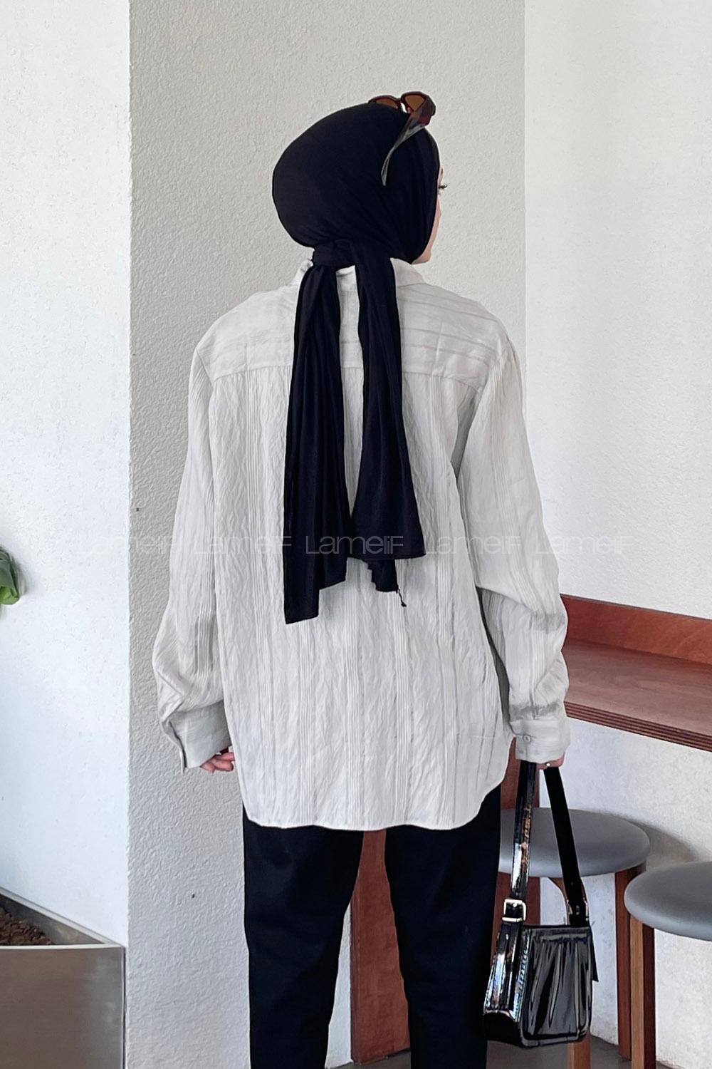 Gray Shirt Collar Long Arm Viscose Fabric Shirt