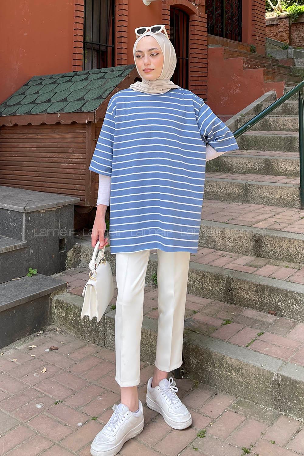 Indigo Crew Neck Half Arm Arm Cotton Printed T-shirt