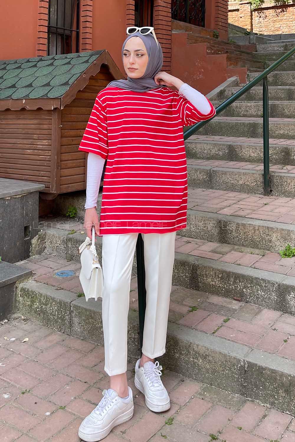 Red Crew Neck Half Arm Arm Cotton Printed T-shirt