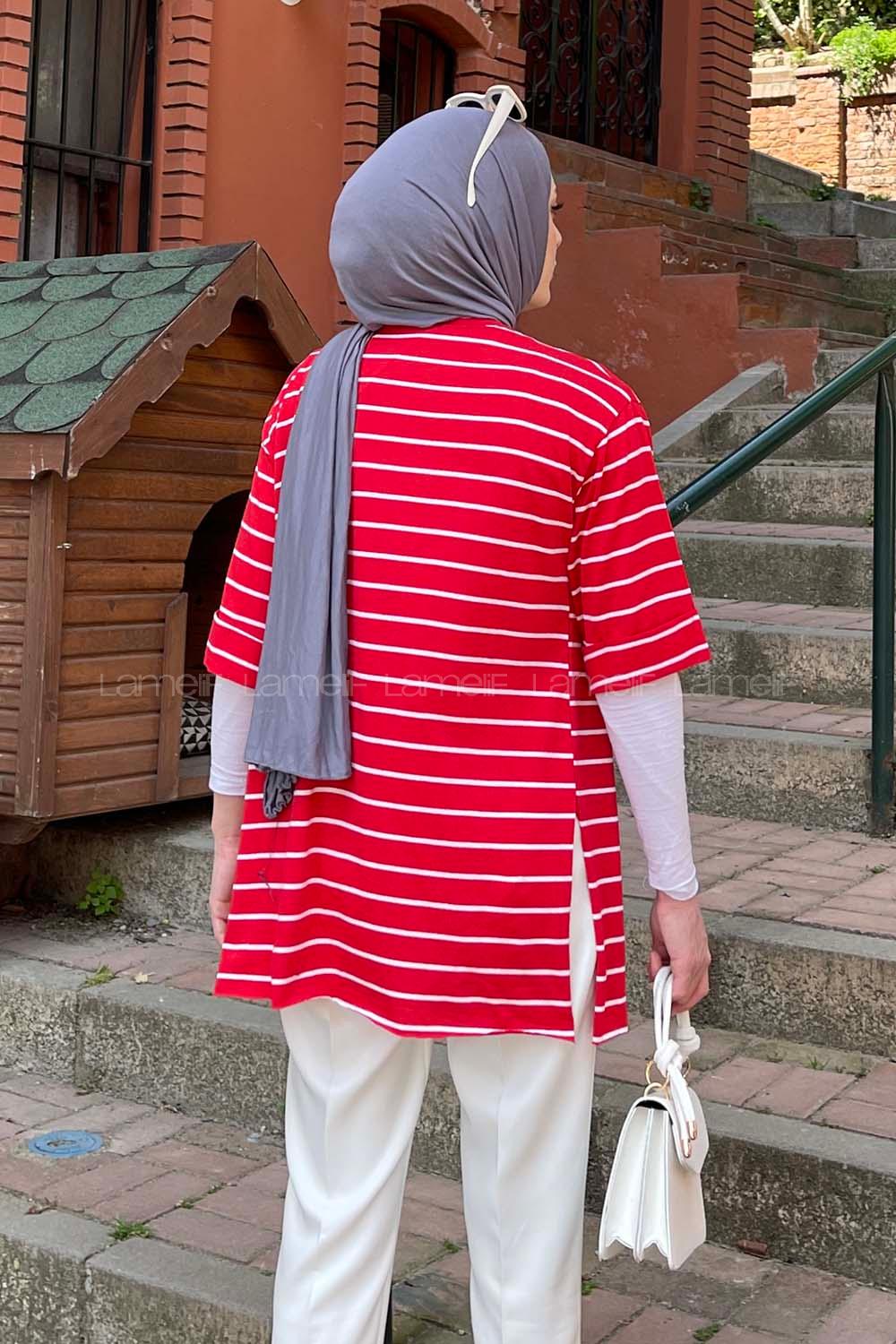 Red Crew Neck Half Arm Arm Cotton Printed T-shirt