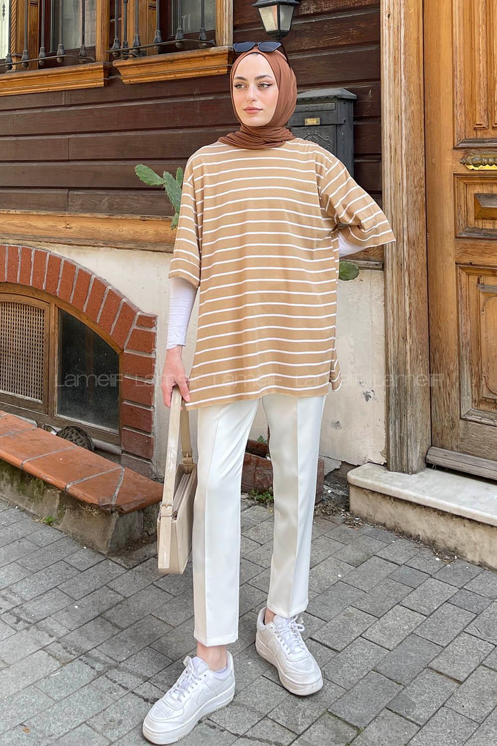 Brown With Milk Crew Neck Half Arm Arm Cotton Printed T-shirt