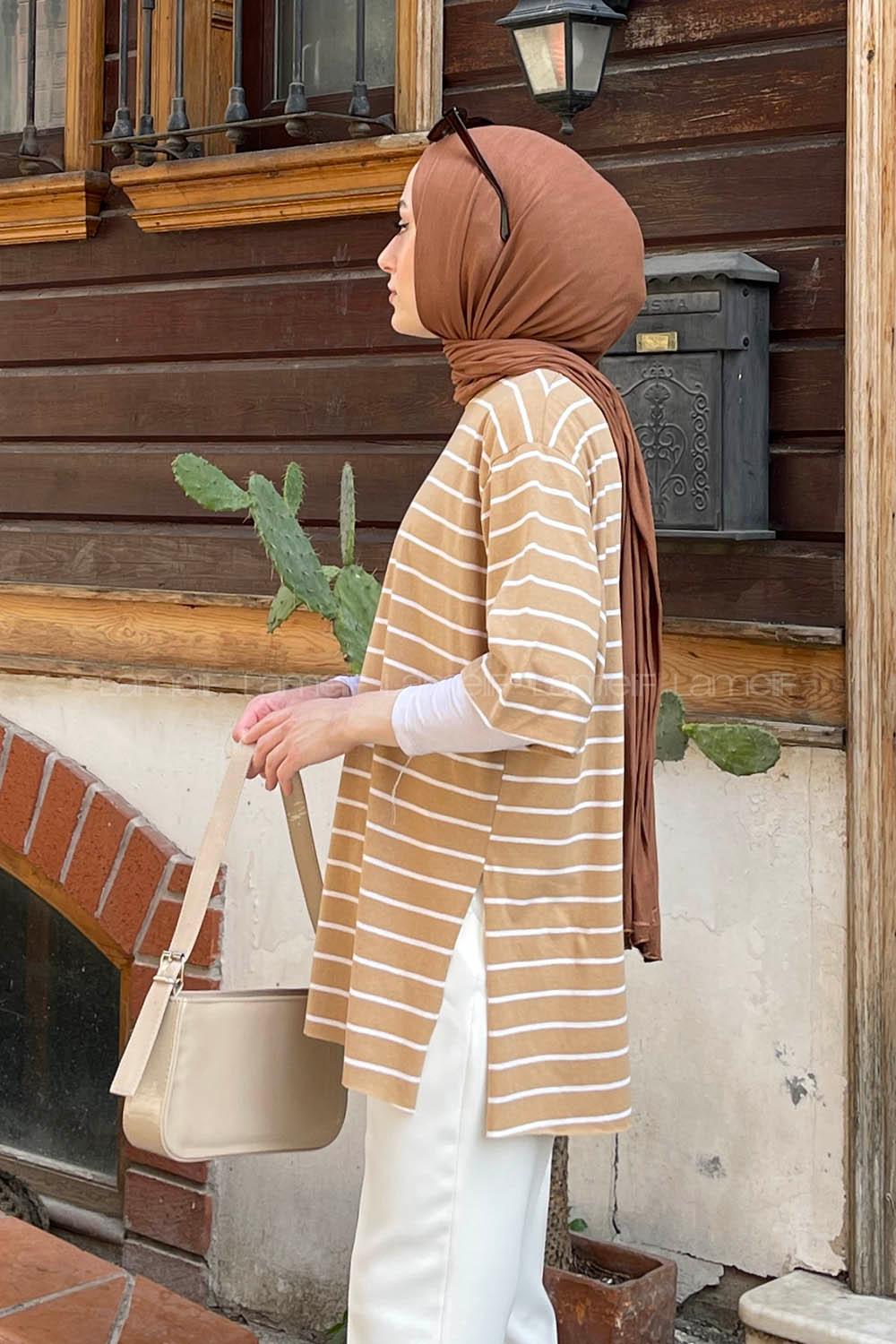 Brown With Milk Crew Neck Half Arm Arm Cotton Printed T-shirt