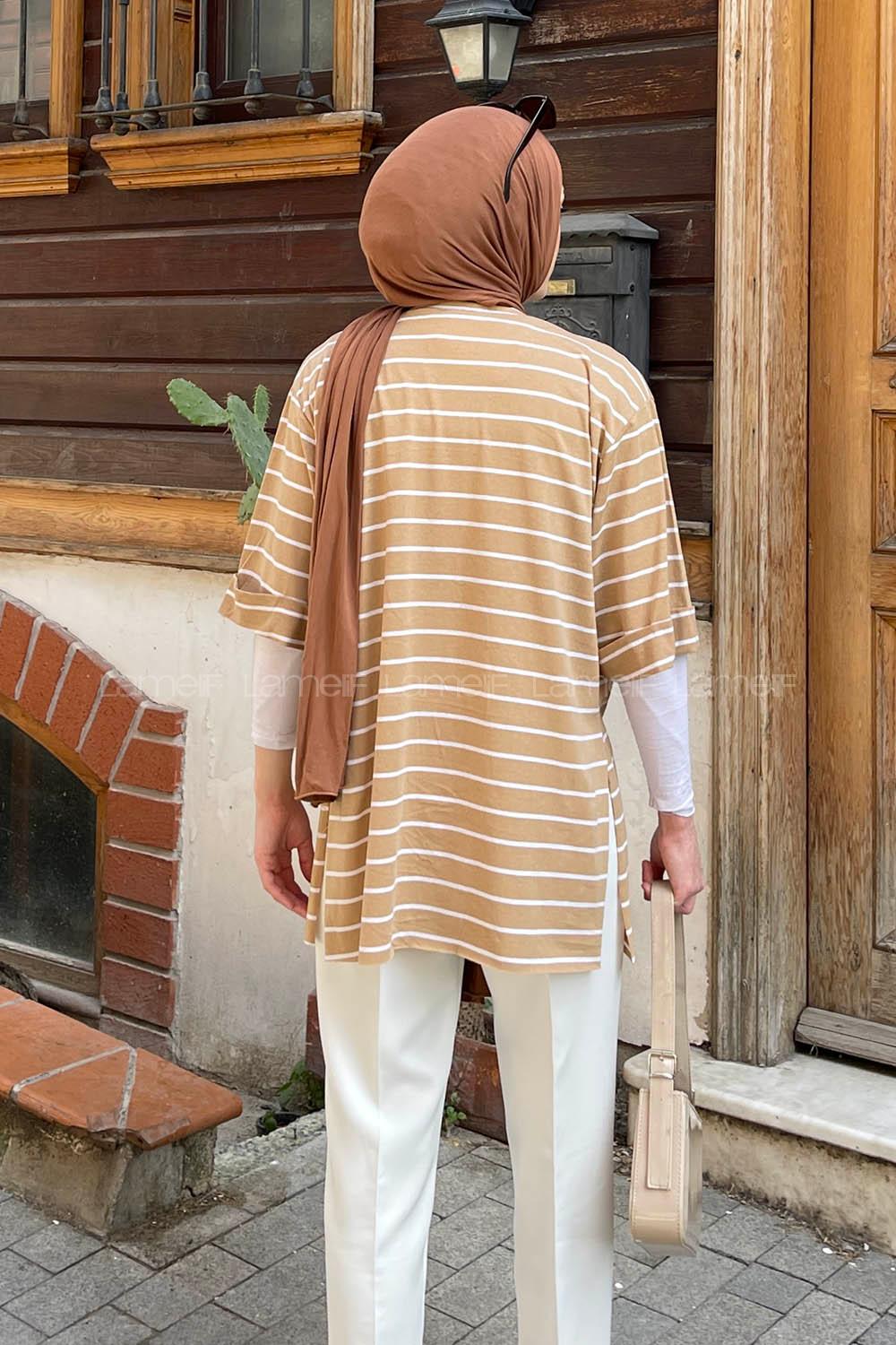 Brown With Milk Crew Neck Half Arm Arm Cotton Printed T-shirt