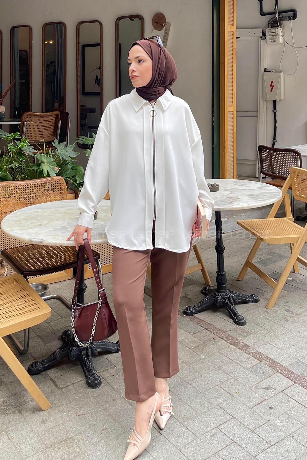 White Shirt Collar Viscose Fabric Unprinted Tunic