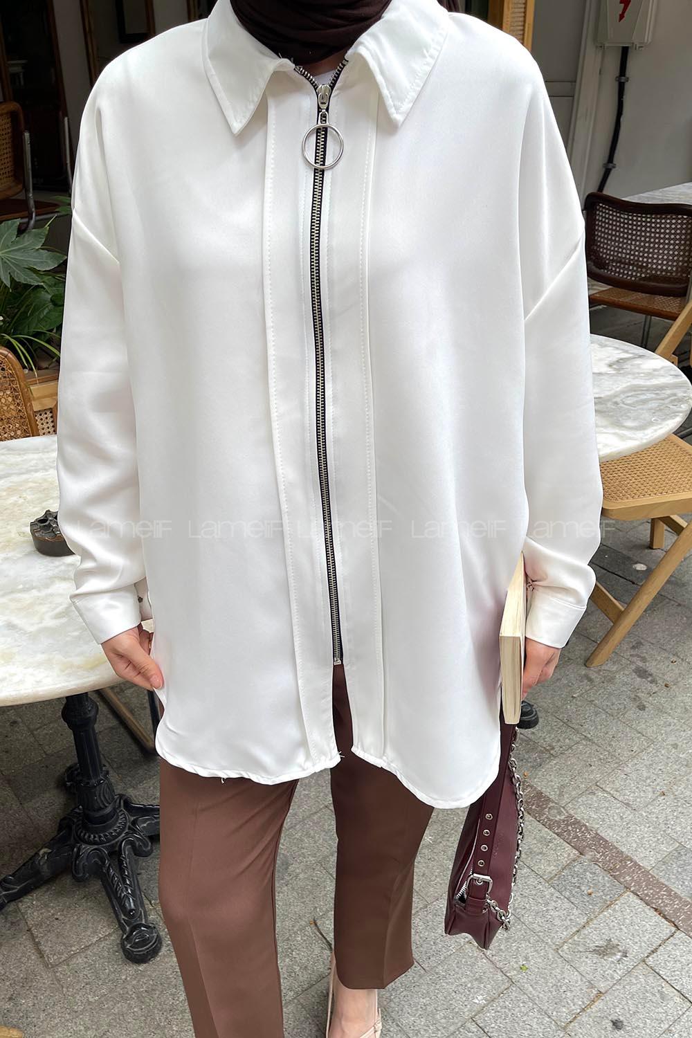 White Shirt Collar Viscose Fabric Unprinted Tunic