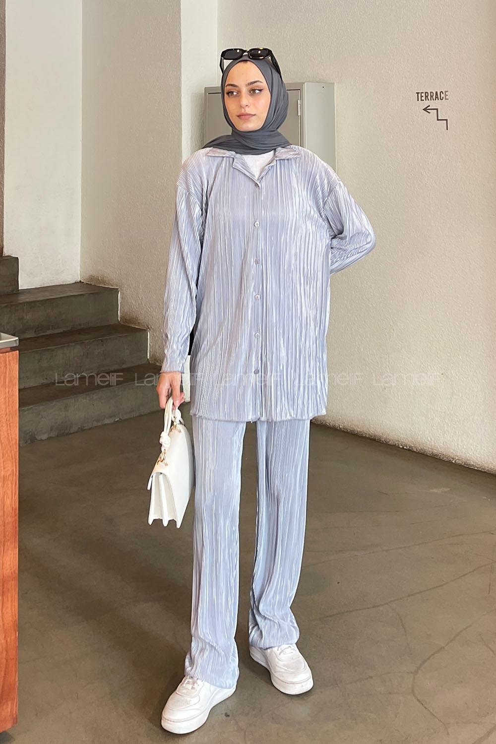 Light Grey Shirt Collar Long Arm Viscose Fabric Regular Trousers Comfortable Suit