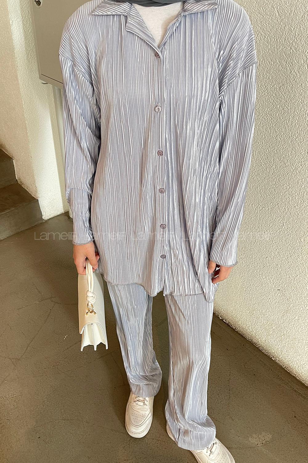 Light Grey Shirt Collar Long Arm Viscose Fabric Regular Trousers Comfortable Suit