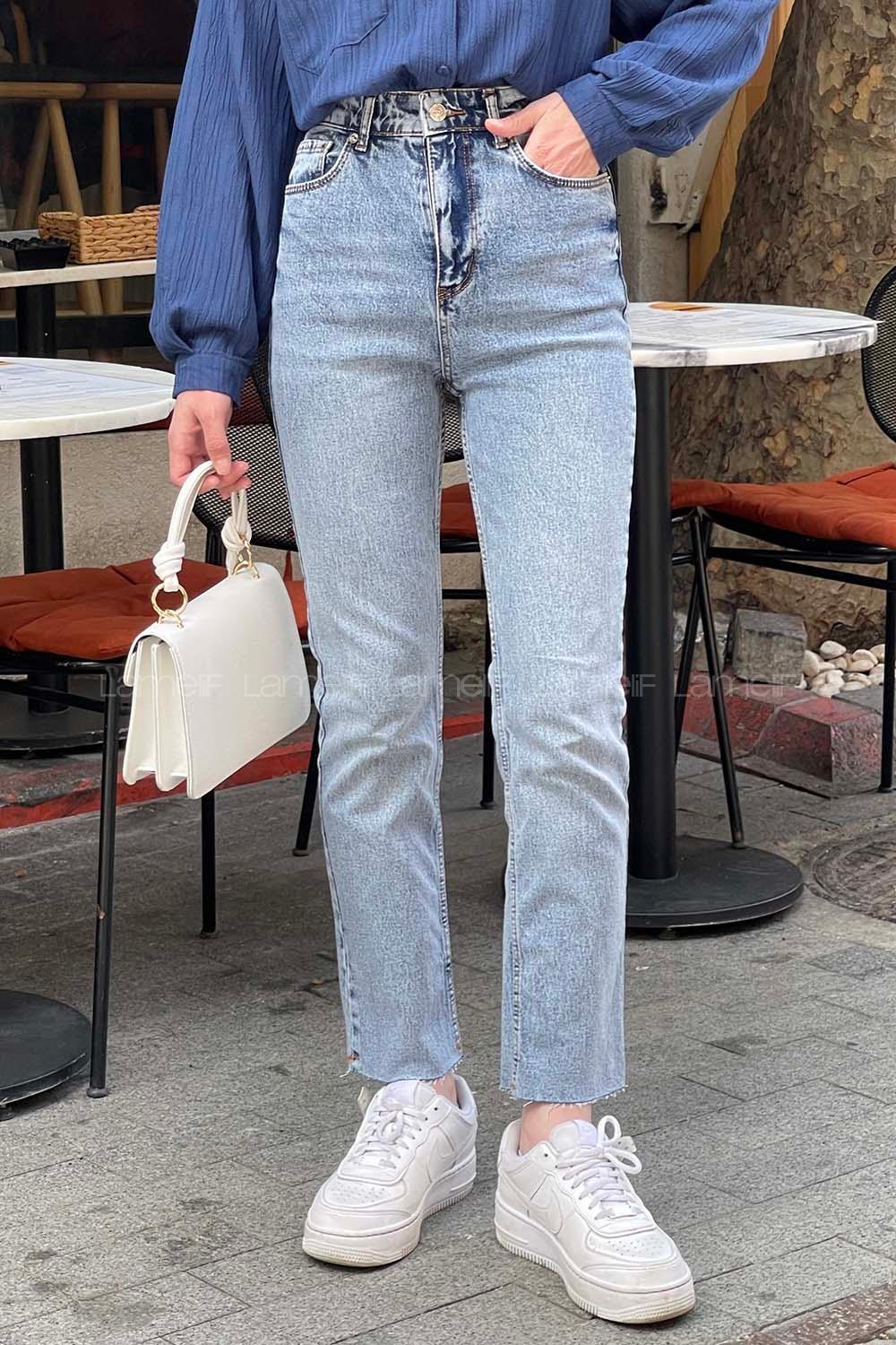 Ice Blue Denim Normal Waist Denim Pants