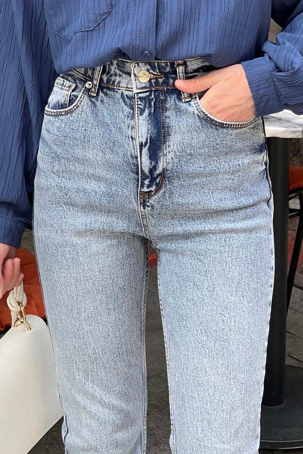 Ice Blue Denim Normal Waist Denim Pants