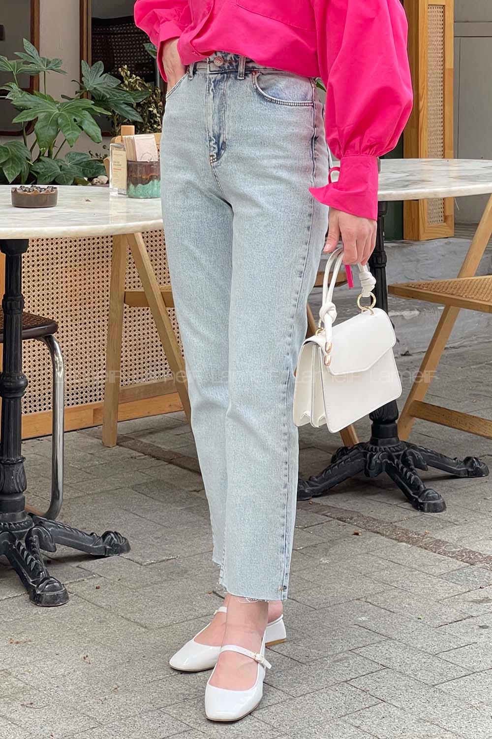 Lamelif Kesik Paça Fit Jean Kar Yıkama