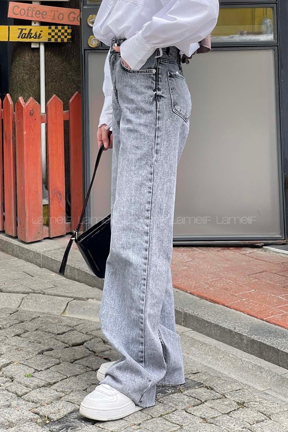 Lamelif Kesik Paça Straight Jean Füme