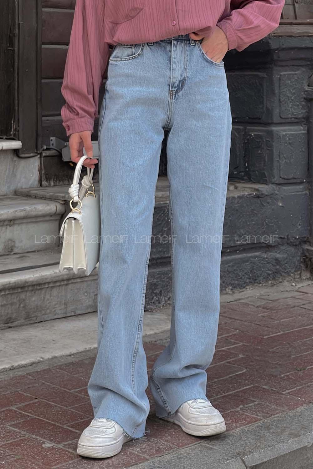 Lamelif Kesik Paça Straight Jean Buz Mavisi